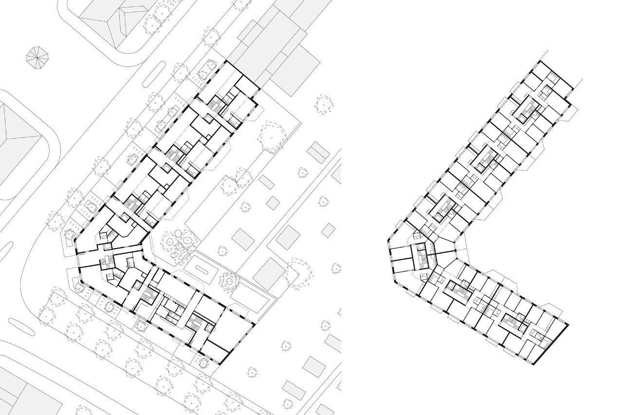 Grundriss Erdgeschoss und Grundriss Regelgeschoss (Plan: Nimbus Architekten GmbH, Zürich)